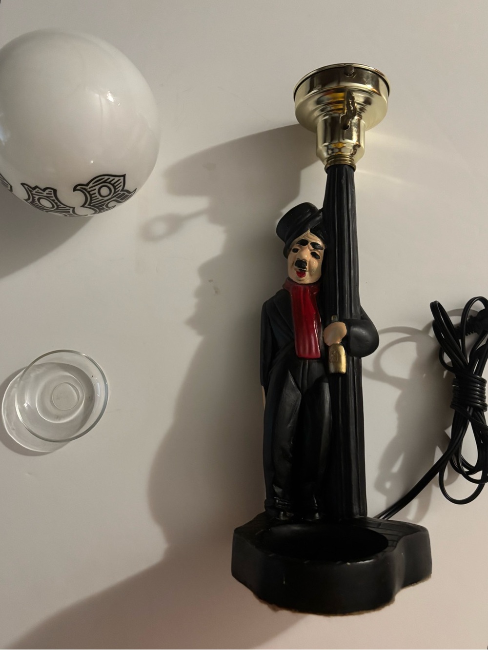 Black and Red Novelty Lamp with Charlie Chaplin Figure - Unbranded